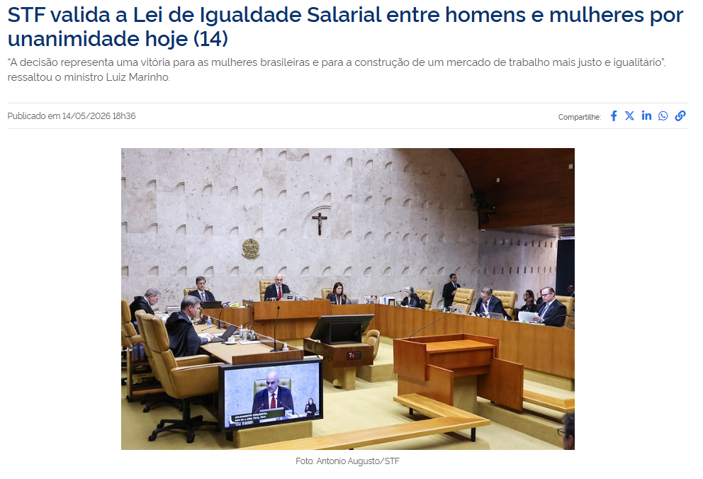 Notícia: STF valida a Lei de Igualdade Salarial